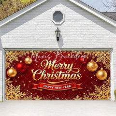 Lofaris Red Gold Glitter Merry Christmas Happy New Year Garage Door Banner Snowflake Ornament Holiday Decor
