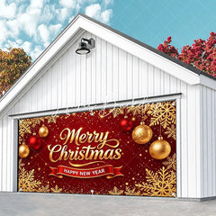 Lofaris Red Gold Glitter Merry Christmas Happy New Year Garage Door Banner Snowflake Ornament Holiday Decor