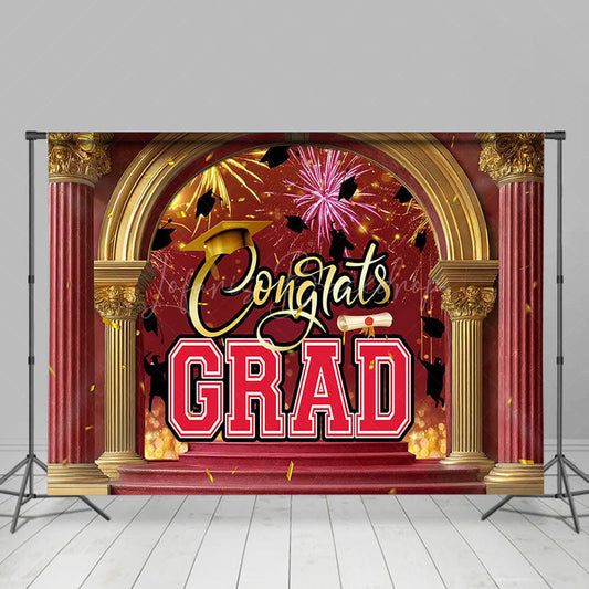 Lofaris Red Gold Luxury Arch Sparkle Congrats Grad Backdrop