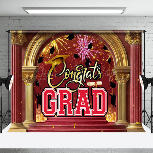Lofaris Red Gold Luxury Arch Sparkle Congrats Grad Backdrop