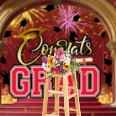 Lofaris Red Gold Luxury Arch Sparkle Congrats Grad Backdrop