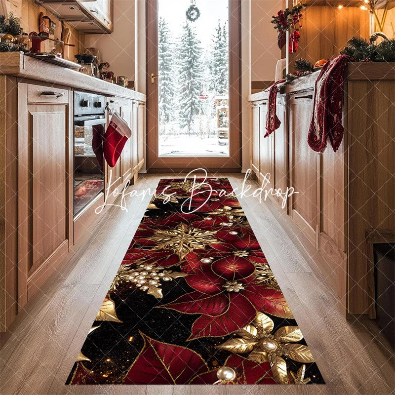 Lofaris Red Gold Merry Christmas Decor Runner Rug Rectangle Hallway Mat Decoration For Home