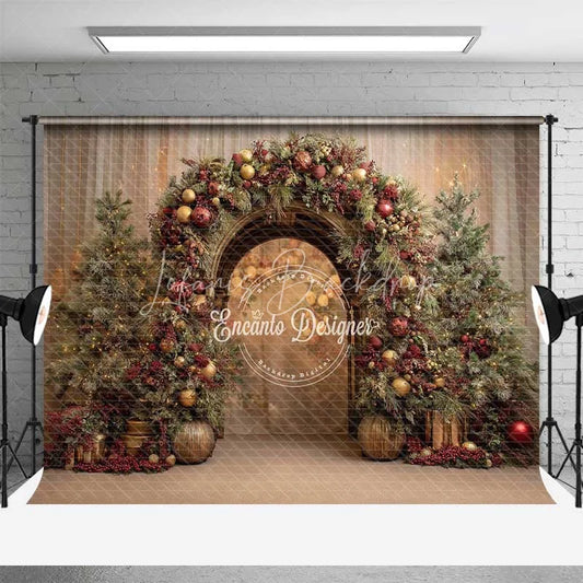 Lofaris Red Gold Ornament Arch Backdrop Luxury Curtain Christmas Tree Photography Background
