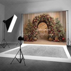 Lofaris Red Gold Ornament Arch Backdrop Luxury Curtain Christmas Tree Photography Background
