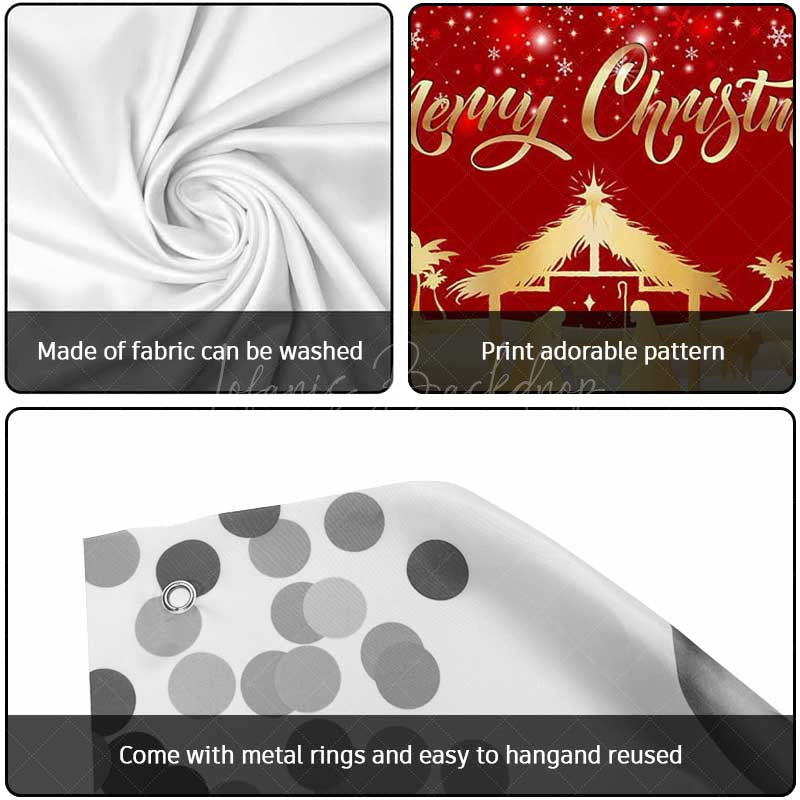 Lofaris Red Gold Snowy Night Nativity Garage Door Banner