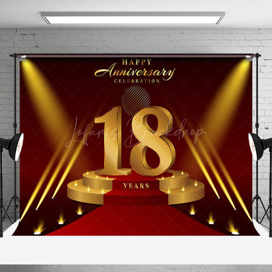 Lofaris Red Gold Stage Happy 18 Years Anniversary Backdrop