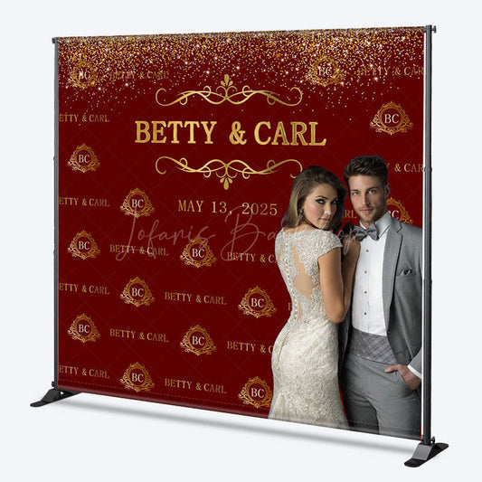 Lofaris Red Gold Step And Repeat Custom Photo Wedding Backdrop