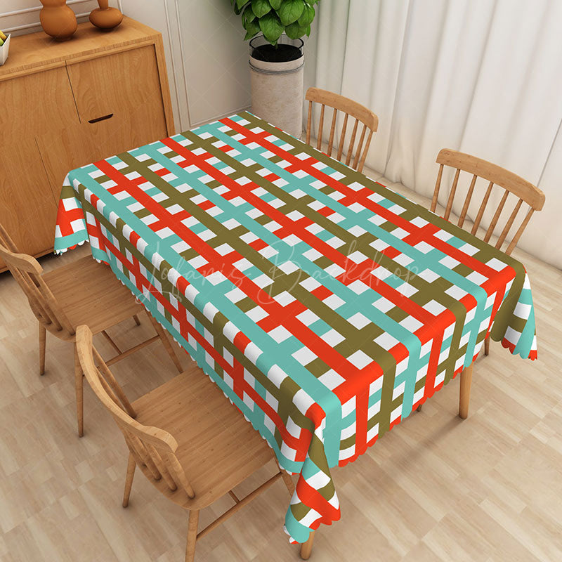 Lofaris Red Green and Blue Checkered Rectangle Tablecloth for Primary Color Themed Kids Birthday Party