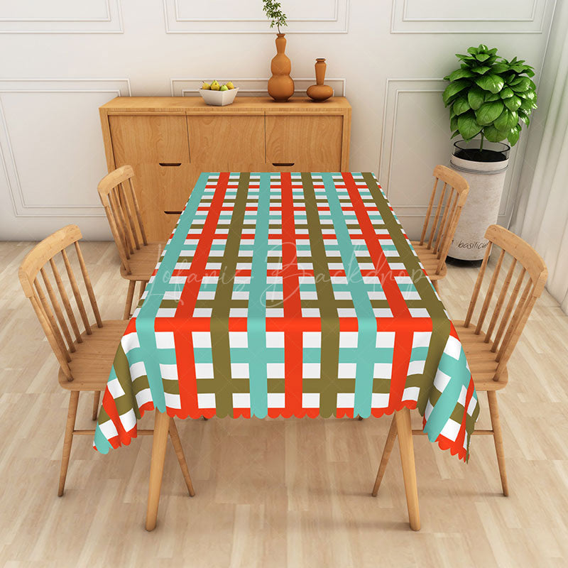 Lofaris Red Green and Blue Checkered Rectangle Tablecloth for Primary Color Themed Kids Birthday Party