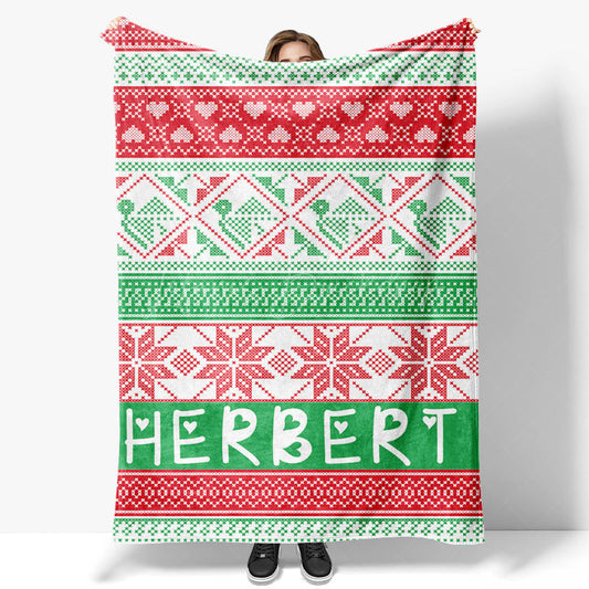 Lofaris Red Green Christmas Vibe Pattern Custom Name Blanket