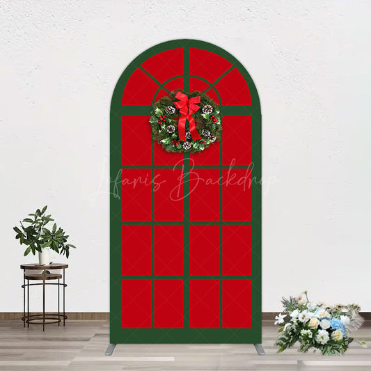 Lofaris Red Green Wreath Door Christmas Vibe Arch Backdrop