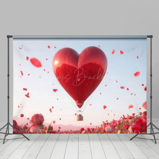 Lofaris Red Heart Air Balloon Floral Sea Romantic Backdrop