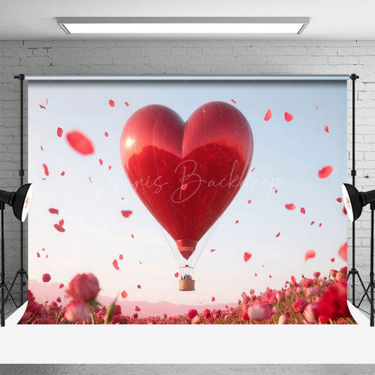 Lofaris Red Heart Air Balloon Floral Sea Romantic Backdrop