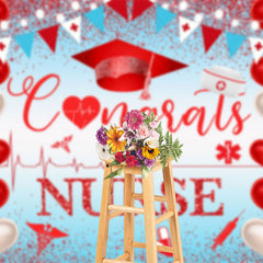 Lofaris Red Heart Balloon Glitter Nurse Congrats Grad Backdrop