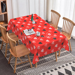 Lofaris Red Heart Balloon String Rectangle Tablecloth Cute Dotted Line Pattern Romantic Valentine Date Night Home Decor