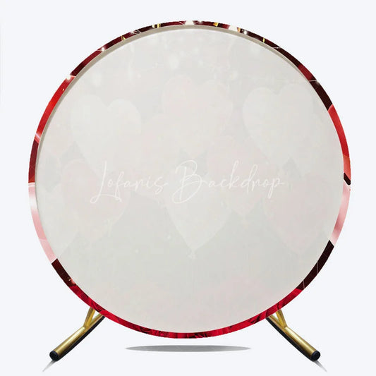 Lofaris Red Heart Balloons and Roses Valentines Day Round Backdrop Romantic Love Floral Wedding Banner
