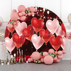 Lofaris Red Heart Balloons and Roses Valentines Day Round Backdrop Romantic Love Floral Wedding Banner