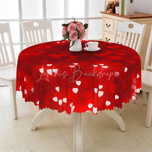 Lofaris Red Heart Bokeh Round Tablecloth Romantic Love Pattern Table Cover for Valentine Dinner