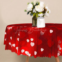Lofaris Red Heart Bokeh Round Tablecloth Romantic Love Pattern Table Cover for Valentine Dinner