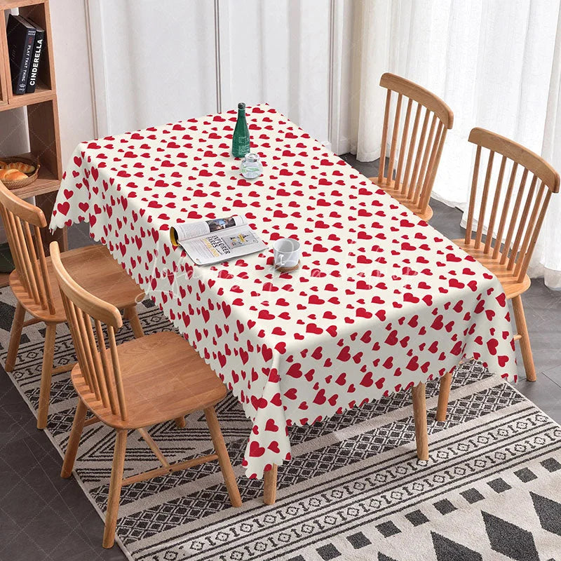 Lofaris Red Heart Confetti Rectangle Tablecloth Romantic Love Pattern on White Valentine Date Night Dining Decor