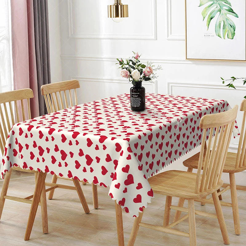 Lofaris Red Heart Confetti Rectangle Tablecloth Romantic Love Pattern on White Valentine Date Night Dining Decor