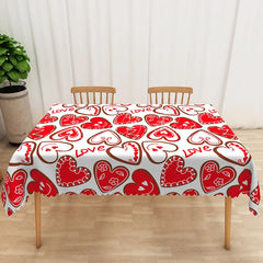 Lofaris Red Heart Love Text Rectangle Tablecloth Cute Valentine Doodle Table Cover Romantic Dinner Party Decor