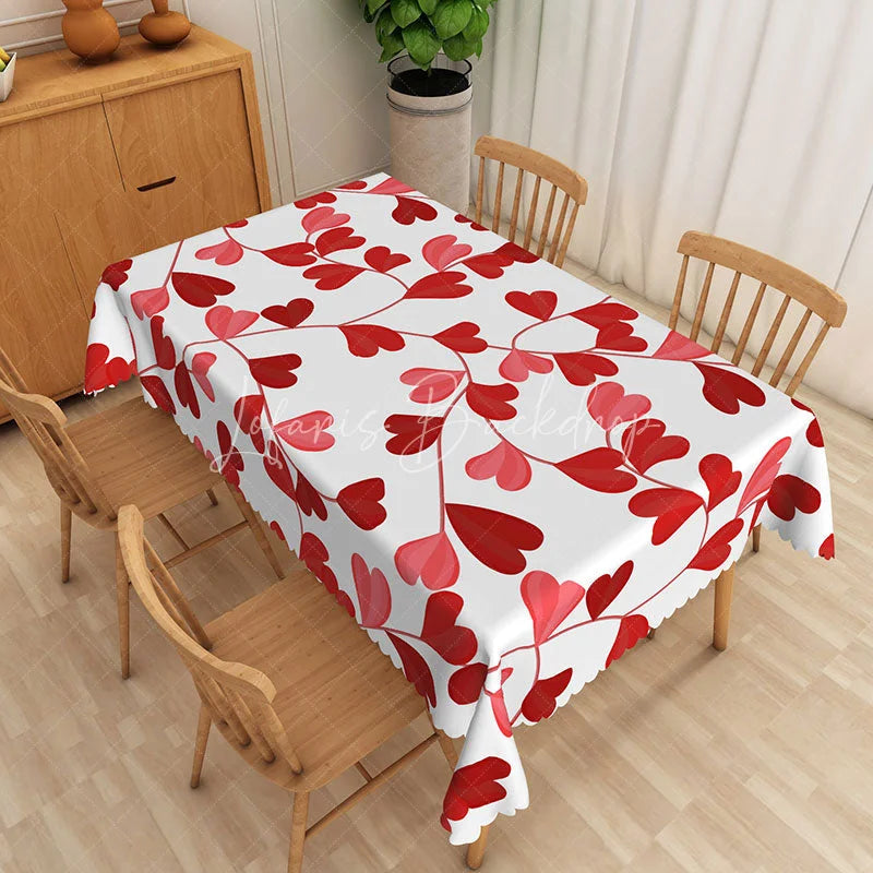 Lofaris Red Heart Vine Rectangle Tablecloth Romantic Leafy Love Table Cover Wedding Anniversary Home Decor