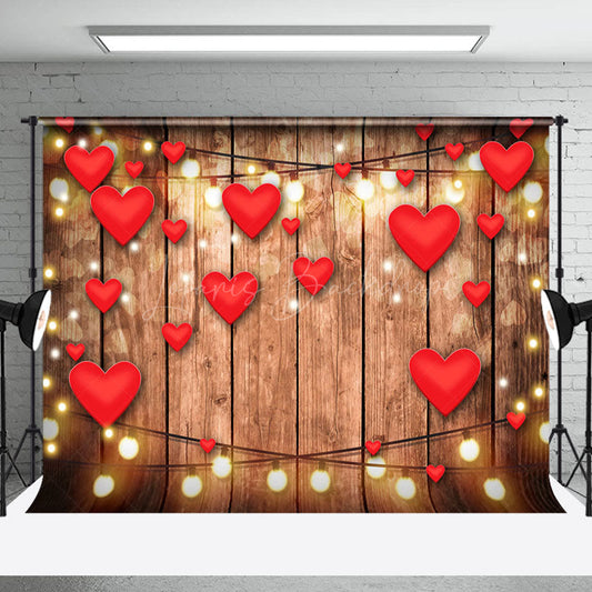 Lofaris Red Hearts Lighted Wooden Valentines Day Backdrop