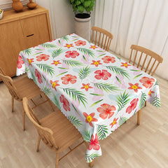 Lofaris Red Hibiscus and Palm Leaf Rectangle Tablecloth Tropical Floral Table Cover Summer Luau Party Decorations