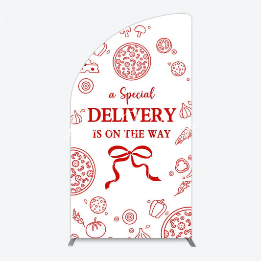 Lofaris Red Line Art Pizza and Ingredients Special Delivery Half Moon Arch Backdrop Baby Shower Birthday Party Decor
