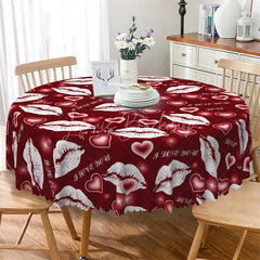 Lofaris Red Lip I Love You Round Tablecloth Romantic Kiss Mark Heart Table Cover for Valentine