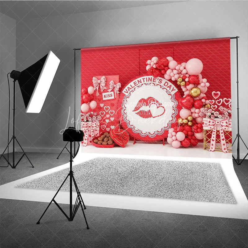 Lofaris Red Lips Valentine Day Backdrop Chocolate Gift Box Balloon Garland Background Romantic Party Photography Decor