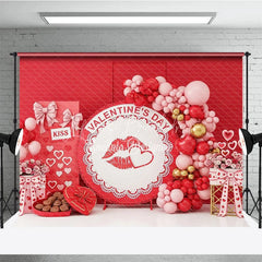Lofaris Red Lips Valentine Day Backdrop Chocolate Gift Box Balloon Garland Background Romantic Party Photography Decor