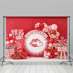 Lofaris Red Lips Valentine Day Backdrop Chocolate Gift Box Balloon Garland Background Romantic Party Photography Decor