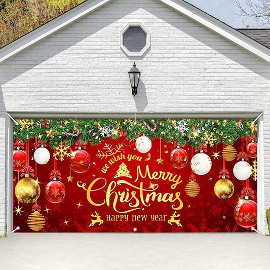 Lofaris Red Merry Christmas Happy New Year Garage Door Banner