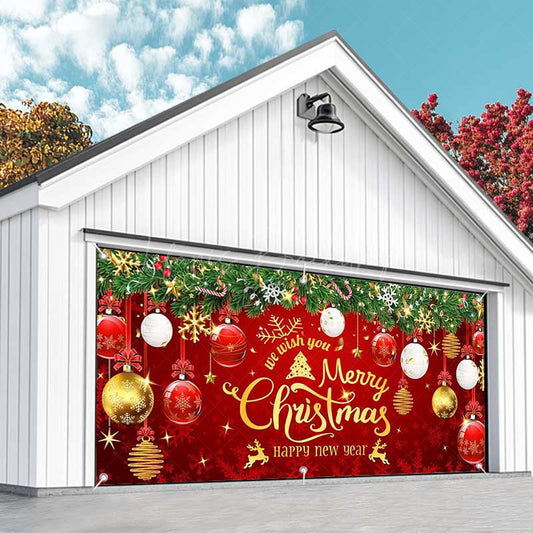 Lofaris Red Merry Christmas Happy New Year Garage Door Banner
