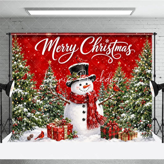 Lofaris Red Merry Christmas Snowman and Tree Holiday Backdrop Winter Wonderland Party Decor