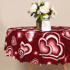 Lofaris Red Neon Heart Butterfly Round Tablecloth Glowing White Love Pattern Table Cover for Valentine