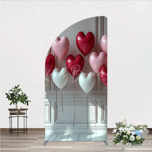 Lofaris Red Pink and White Heart Balloons Half Moon Arch Backdrop Romantic Valentine’s Day Decor