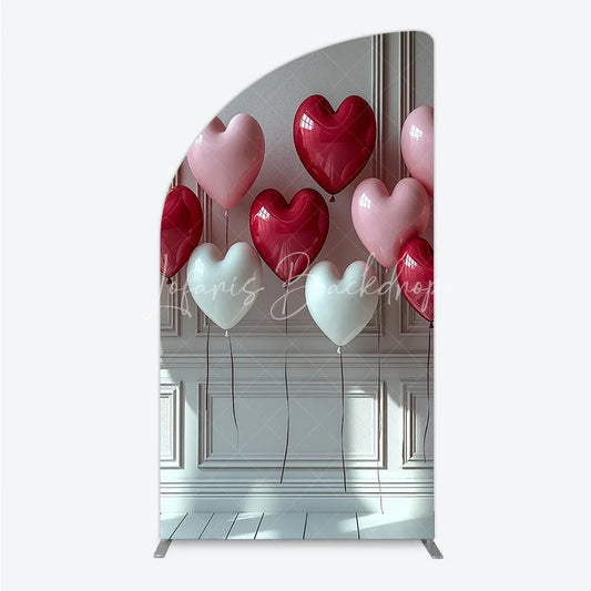 Lofaris Red Pink and White Heart Balloons Half Moon Arch Backdrop Romantic Valentine’s Day Decor
