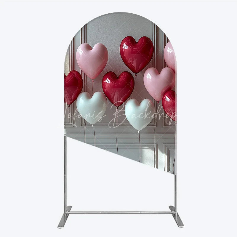 Lofaris Red Pink and White Heart Balloons Round Top Arch Backdrop Elegant Romantic Valentine’s Day Party Decor