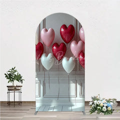 Lofaris Red Pink and White Heart Balloons Round Top Arch Backdrop Elegant Romantic Valentine’s Day Party Decor