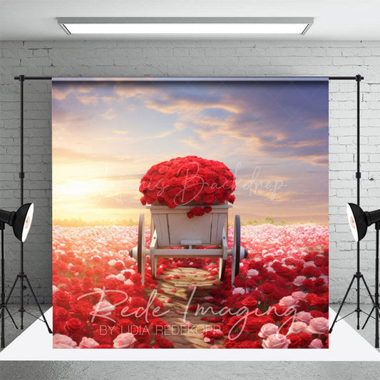 Lofaris Red Pink Rose Sea Cart Romantic Wedding Backdrop