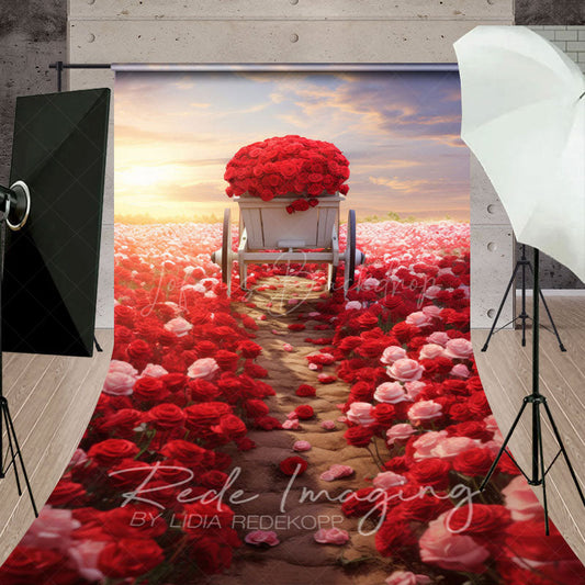 Lofaris Red Pink Rose Sea Cart Romantic Wedding Sweep Backdrop