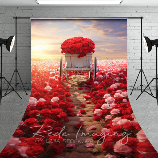 Lofaris Red Pink Rose Sea Cart Romantic Wedding Sweep Backdrop