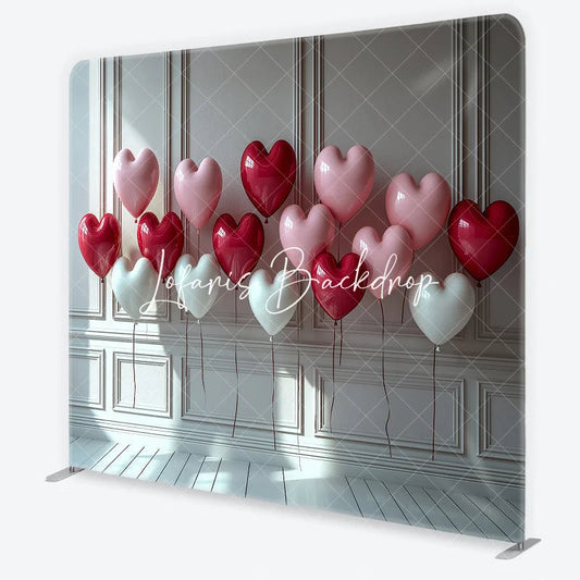 Lofaris Red Pink White Heart Balloons Square Double-Sided Backdrop Romantic Valentine’s Day Celebration Decor