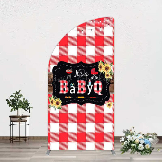 Lofaris Red Plaid Babyq Summer Baby Shower Half Moon Arch Backdrop