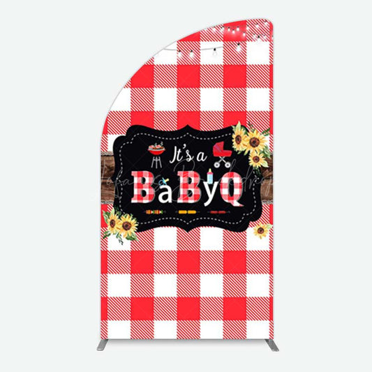 Lofaris Red Plaid Babyq Summer Baby Shower Half Moon Arch Backdrop