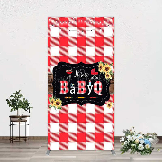 Lofaris Red Plaid Babyq Summer Baby Shower Rectangle Backdrop