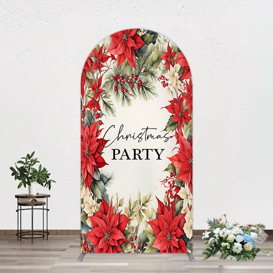 Lofaris Red Poinsettia Leaves Christmas Party Arch Backdrop
